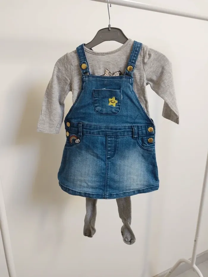 Ensemble Robe en jean t-shirt et collant 9 mois 71 cm