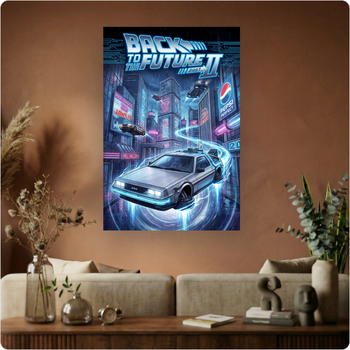 Affiche "Back to the Future II" poster film culte Delorean rétro déco murale A3 Sans cadre