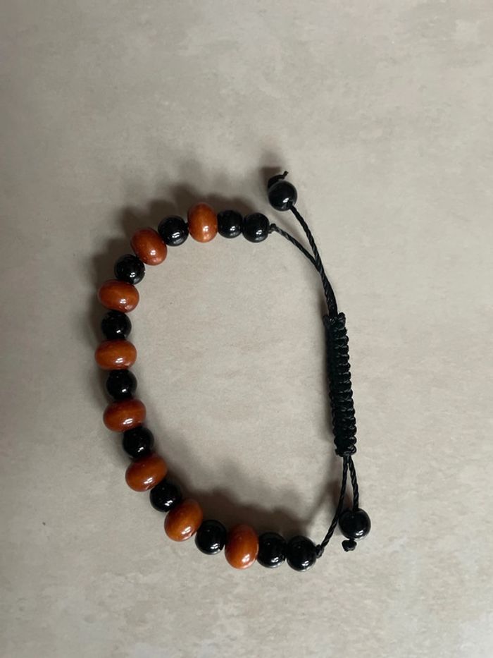 Bracelet perle réglable noir & marron foncé - photo numéro 2