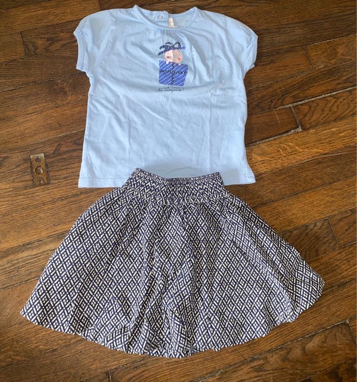 T-shirt cadet rousselle et jupe bleu comme gris 18 mois