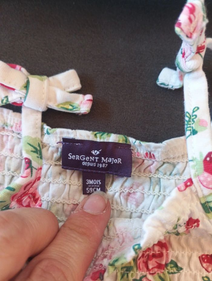 Barboteuse combishort combinaison été léger avec bretelles Fille 3 mois Fleurs Sergent major - photo numéro 3