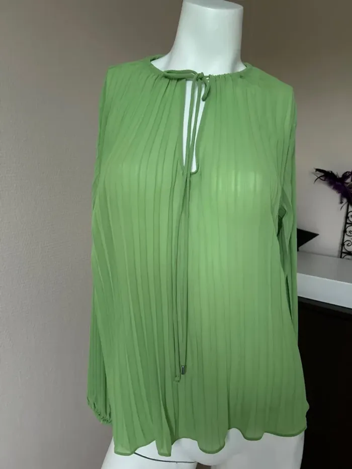 Chemisier blouse plissée neuve vert pomme - photo numéro 4
