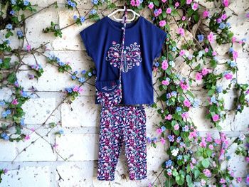 NEW - ENSEMBLE 3P FILLE MOTIF FLEURS & LIBELLULE AVEC SON PETIT SAC ASSORTI 4A
