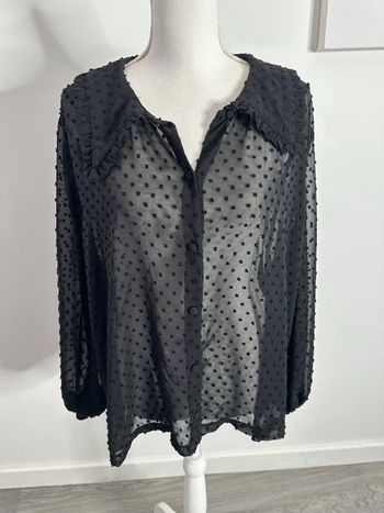 Blouse transparente noire plumetis T48/50 4XL/5XL