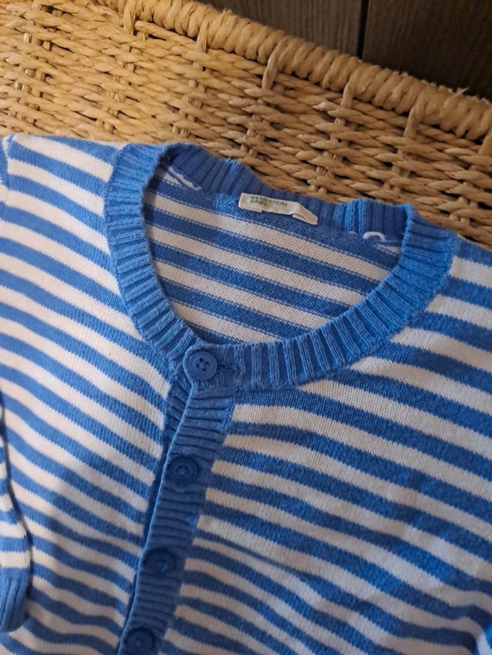 Petit gilet cardigan marin rayé bleu blanc 6 mois benetton - photo numéro 2