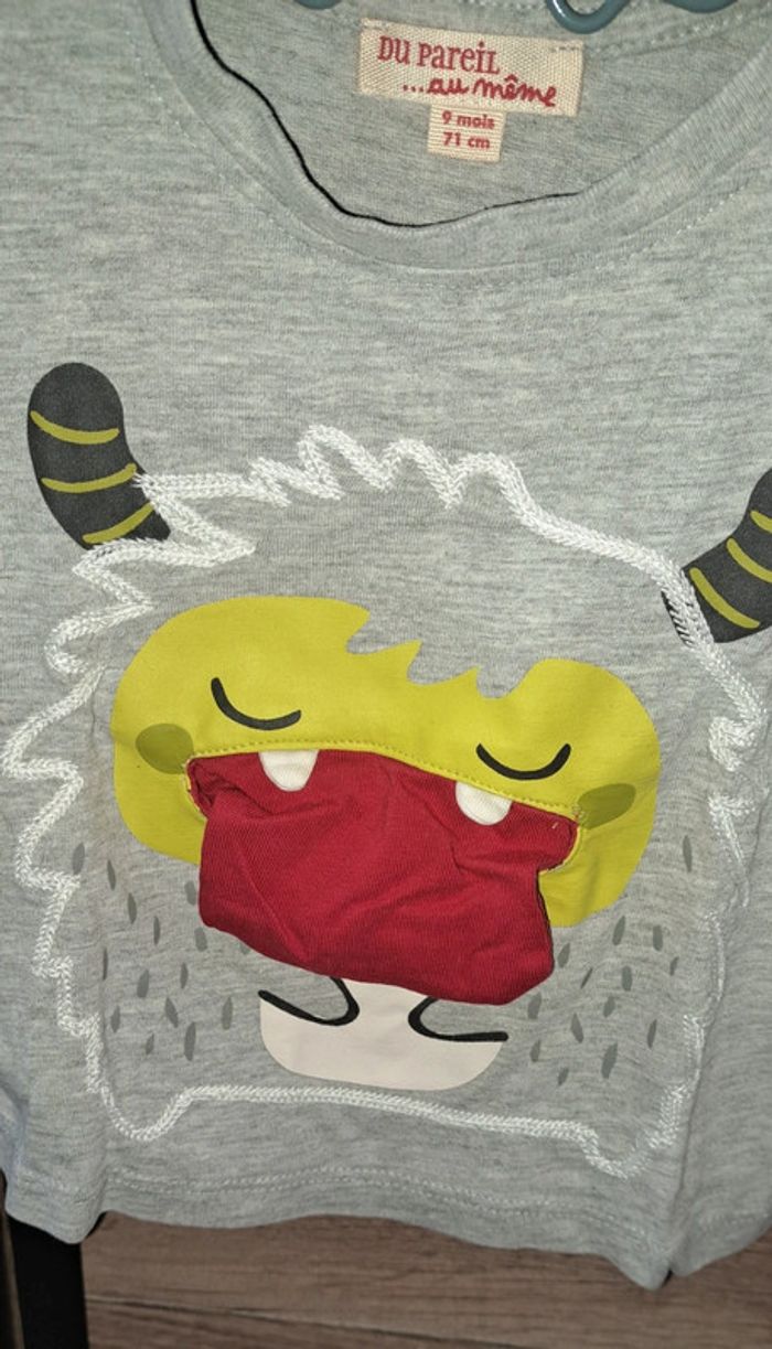 Tee-shirt manches longues gris Du Pareil au Même 9 mois - photo numéro 2
