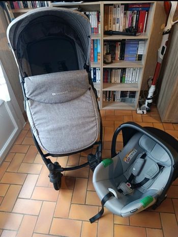 Poussette Kinderkraft Moov + Nacelle + Coque Auto Mink Pro - Grey 3 en 1 Trio