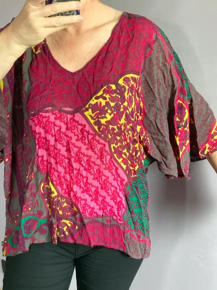 Blouse multicolore fuschia ample 40 - photo numéro 3