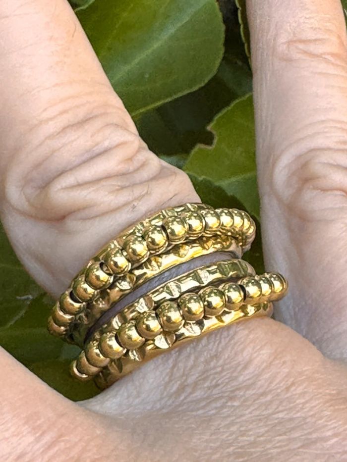 Bague large réglable habaha Paris acier inoxydable or boules reliefs - photo numéro 4