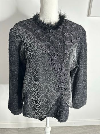 Pull patchwork laine noir et argenté Vintage T38 M