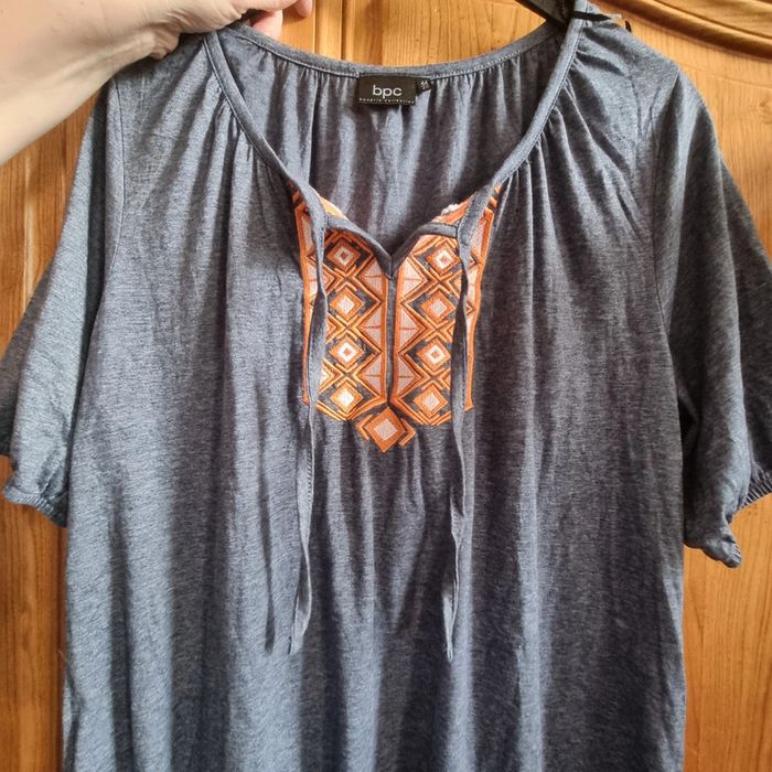 Blouse bleue plastron orange devant 44 46 - photo numéro 3