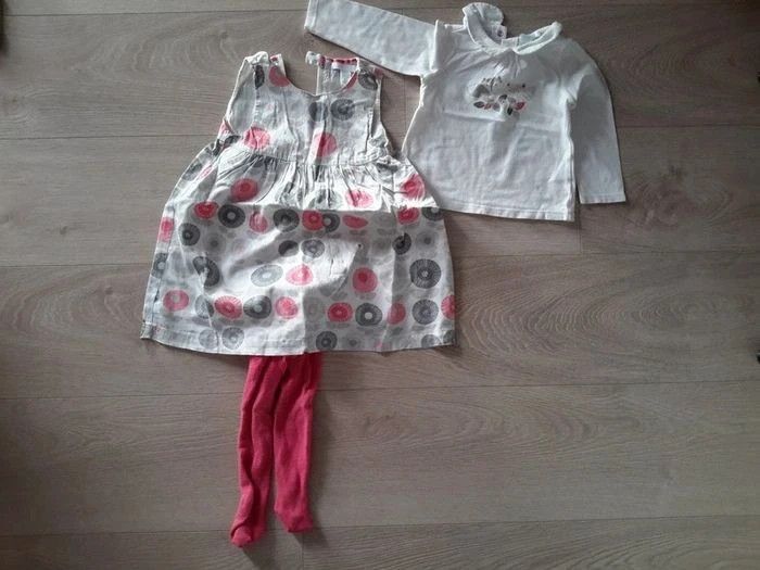 Ensemble fille 3 pièces robe tee shirt ML et collants Obaïbi 18 mois