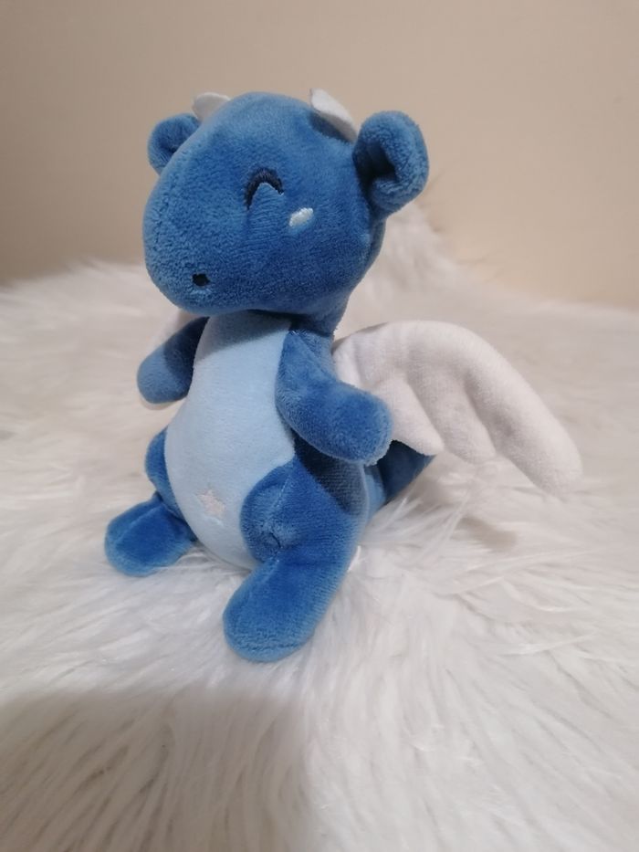 Doudou ou peluche dragon bleu ciel sergent major