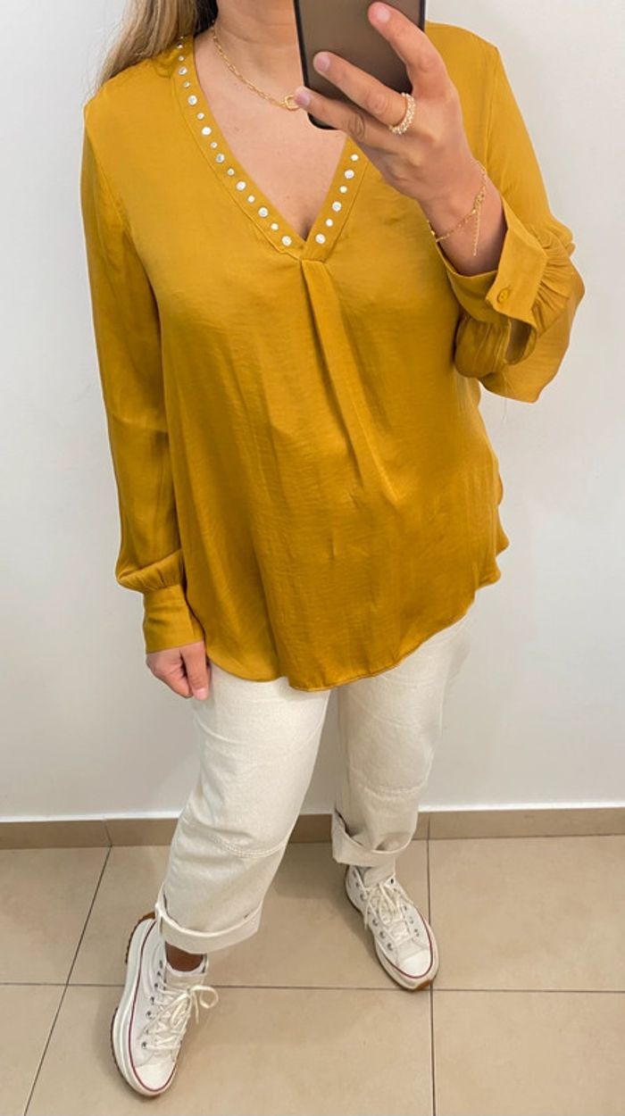 Superbe Blouse Col V Moutarde Taille M - photo numéro 6