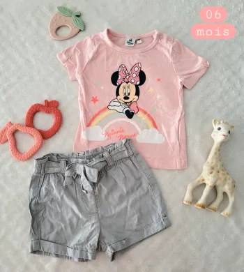 Ensemble short t-shirt rose Minnie 06mois