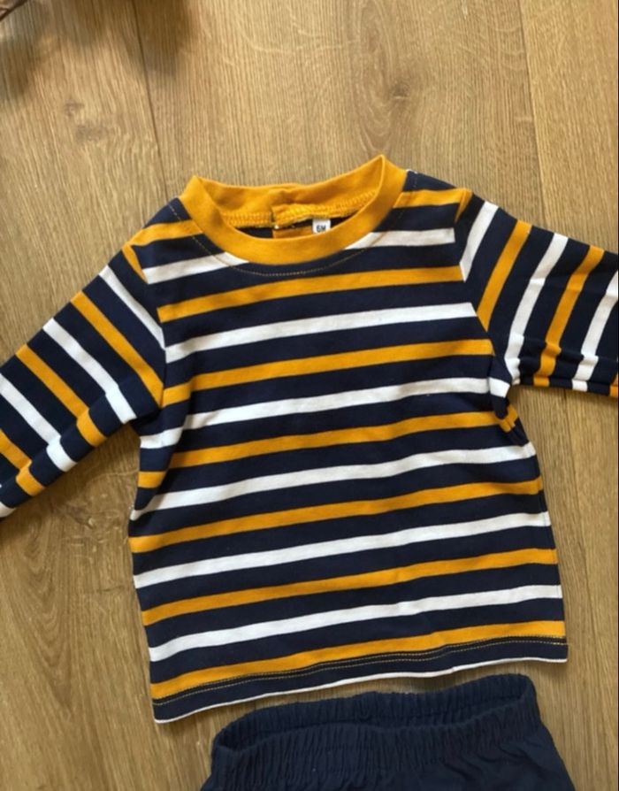 Ensemble 6 mois – t-shirt rayé + jogging doublé chaud - photo numéro 4