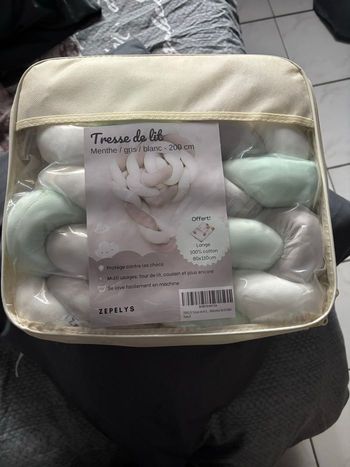 Tresse de lit, gris blanc, vert pomme neuf