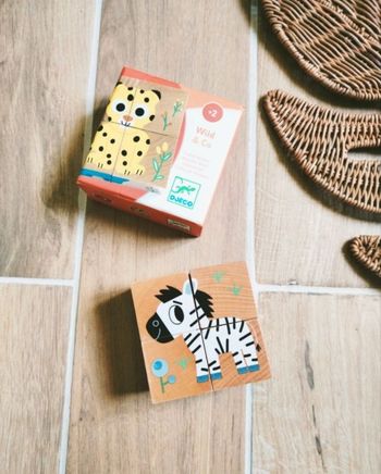 🐯 Jeu d'éveil -Puzzle en bois cubes 6 en 1  animaux de la savane - marque Djeco 