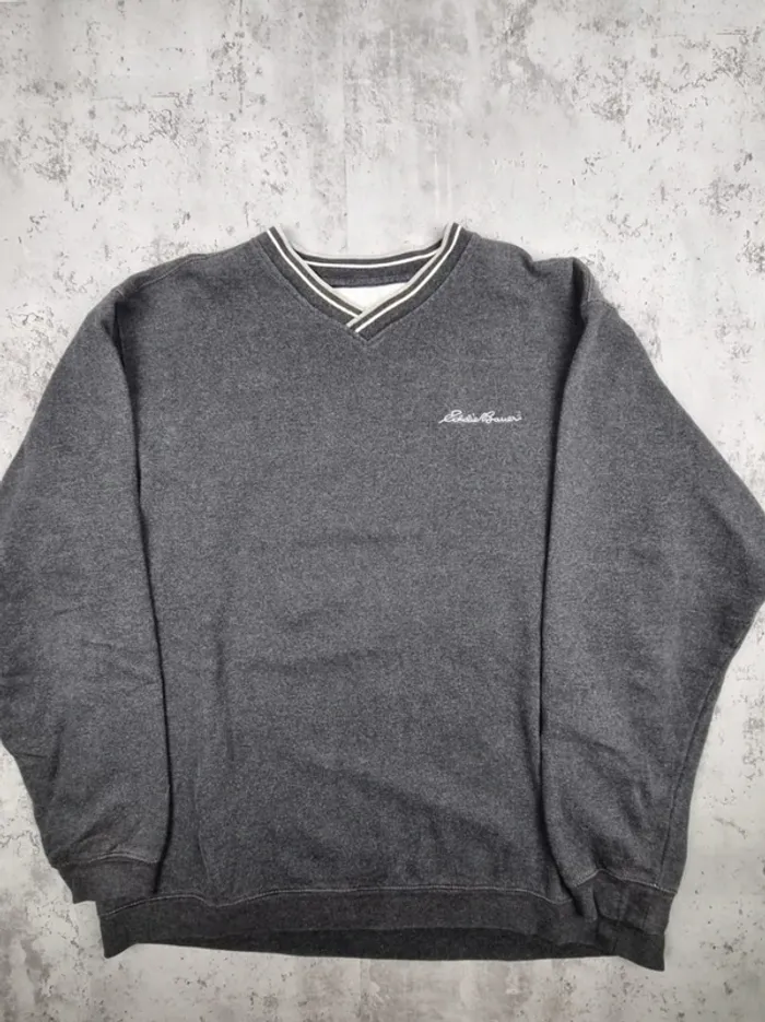 Sweat col V Eddie Bauer gris – Taille XL Homme (mesures en photos) - photo numéro 3