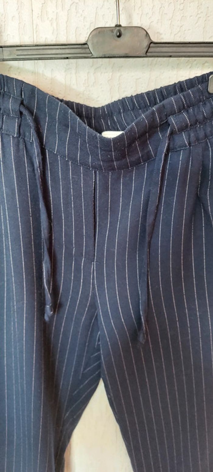 Beau pantalon femme 36 PROMOD bleu marines fines rayures blanches très bon état - photo numéro 3