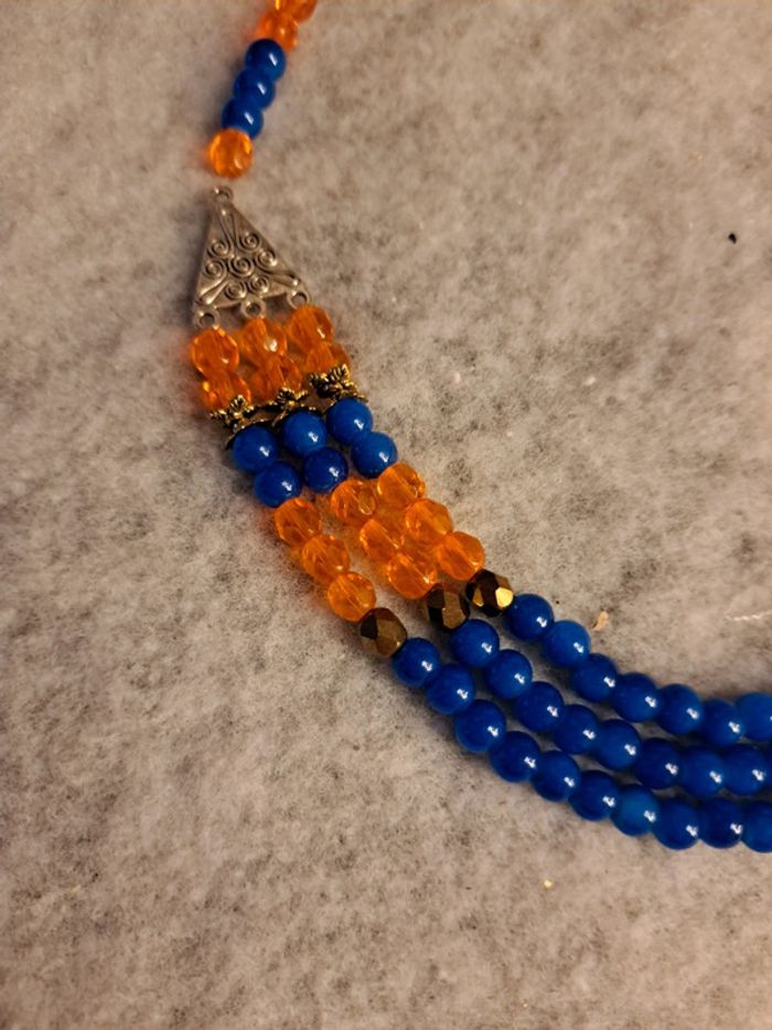 Collier chic multi rang orange et bleu - photo numéro 4