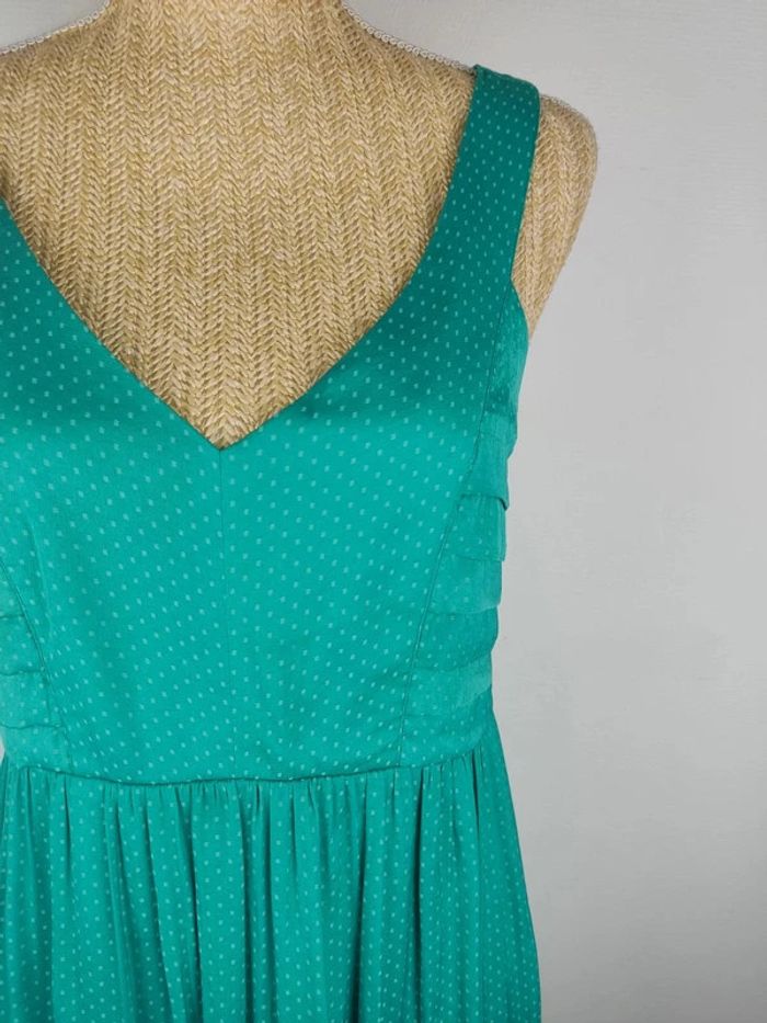 Robe mi-longue détails plissés vert turquoise lumineux taille 40 Promod - photo numéro 4
