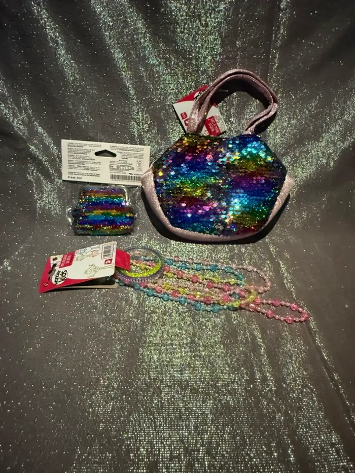 Lot de sac à main + porte monnaie sequin + bijoux enfants - photo numéro 2