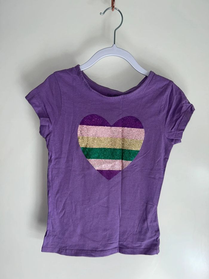 T-shirt à manches courtes violet motif cœur - 8 ans - U Essentiel
