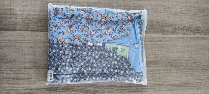 Robe longue fleurie bleu et rose femme taille L – neuve, col V manches 3/4 - photo numéro 9