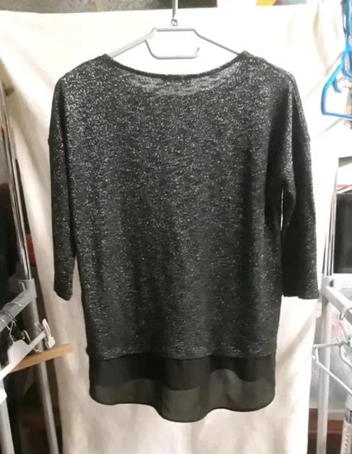 Pull trois-quarts noir à paillettes taille S / 36 - photo numéro 2
