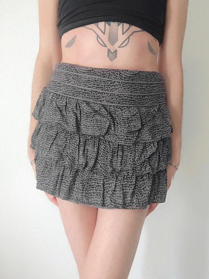 Mini jupe volant gris moucheté noir y2k / Bonobo Jeans - 38/M