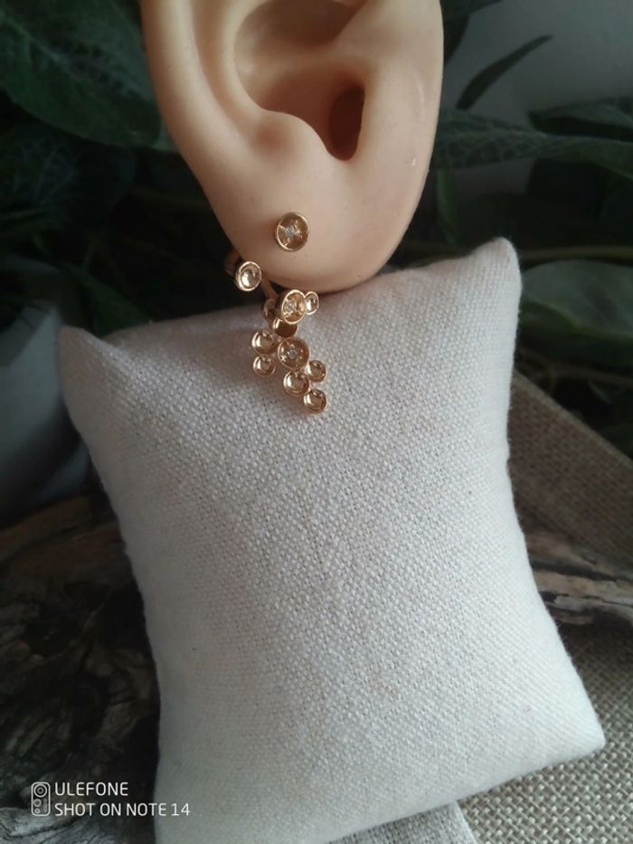 Boucles d'oreilles bohèmes nébuleuses dorées et zircons