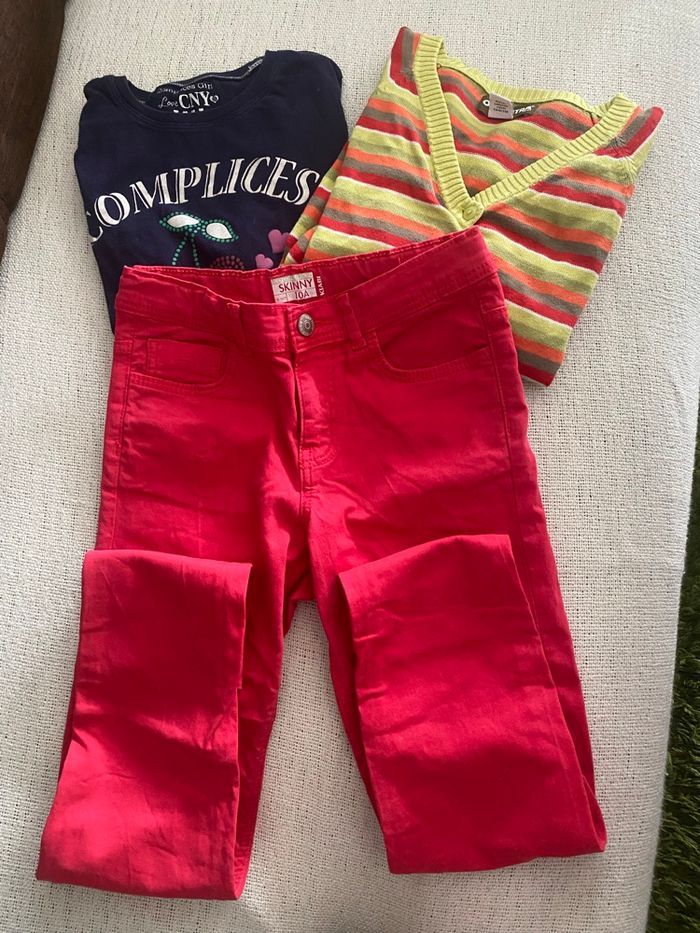 1 pantalon kiabi 1 pull complice girl 1 gilets orchestra taille 10 ans  TBE