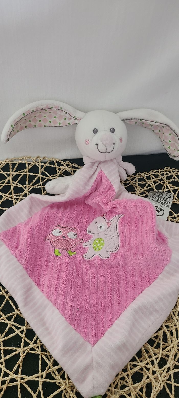 Doudou plat lapin rose hibou écureuil MOTS D'ENFANTS - photo numéro 2