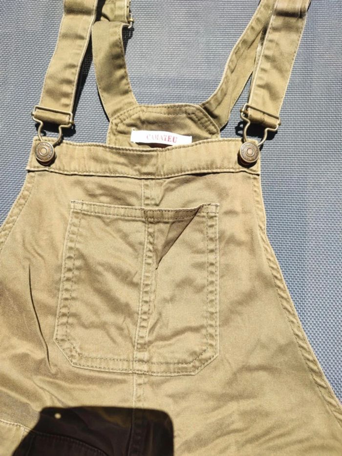 Salopette short en jean kaki Camaïeu - photo numéro 2