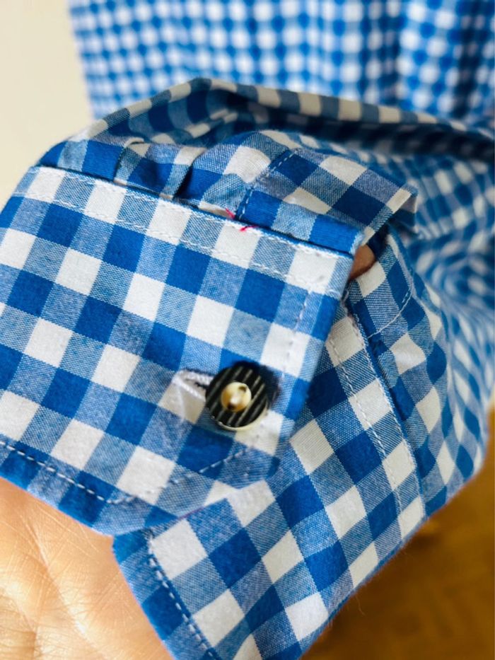 🦋Chemise autrichienne champêtre carreaux Austrian alpine cottagecore blue white checked shirt🦋 - photo numéro 11
