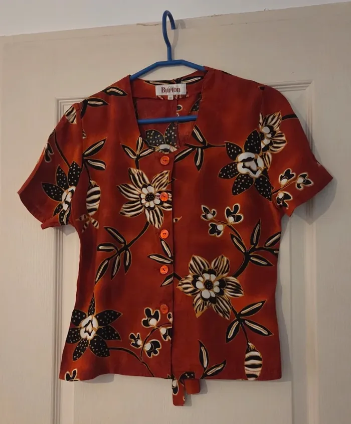 Chemisier vintage Burton fleuri rouge brique – taille 40 - photo numéro 6