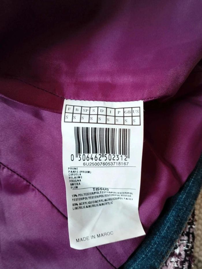 Veste  jean +  tweed violet  -  Jennyfer  Vintage  -  S  = XS  actuel  -  Neuve - photo numéro 5