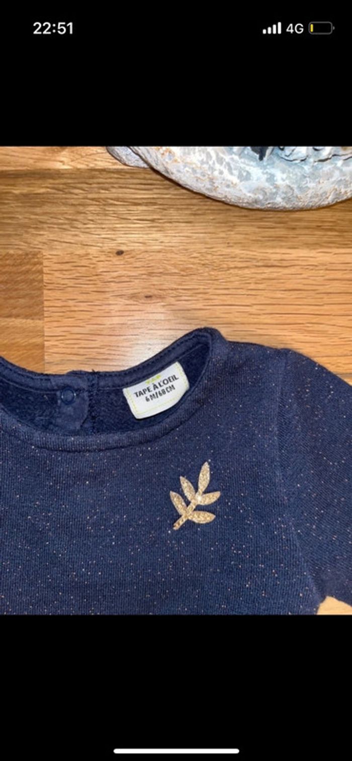 Robe marine pailletée molletonnée idéale pour les fêtes TAO 6mois/68cm - photo numéro 2