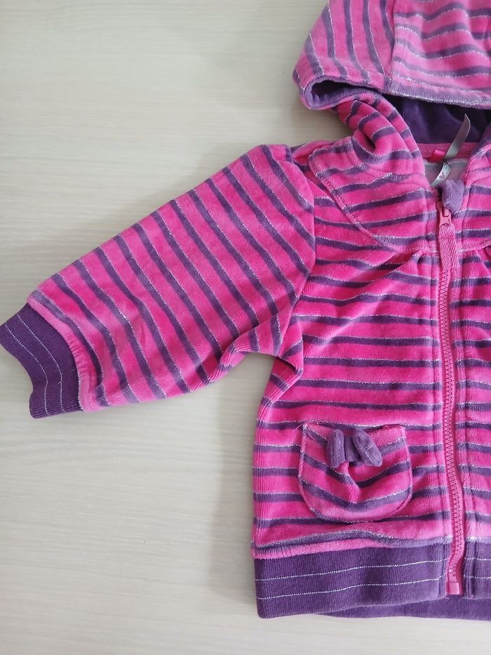Gilet bebe en velour et coton taille  paillete rose mauve marque orchestra a fermeture - photo numéro 5