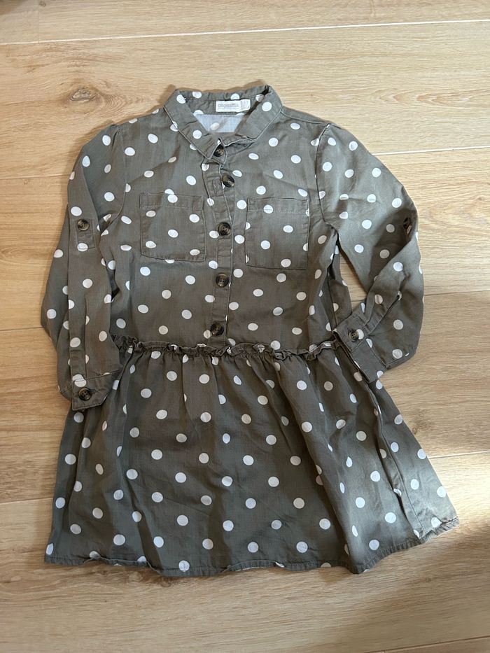 Robe kaki à pois blancs fille