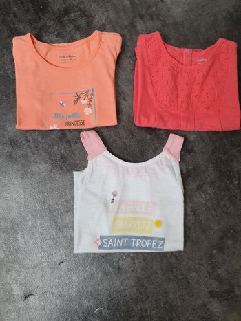 Lot 3 t-shirts/débardeur bébé fille 23-24 mois neuf