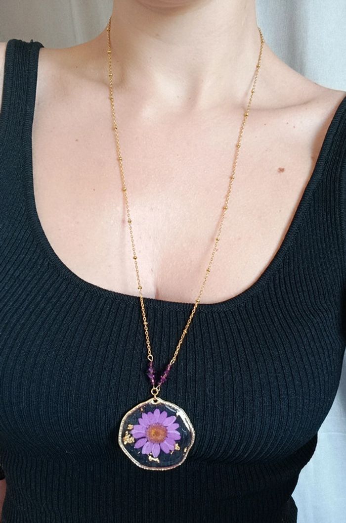 Joli sautoir acier inoxydable et résine - photo numéro 3