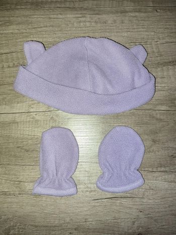 Bonnet et moufles lilas 0/3 mois les p'tits babies #Fille3mois