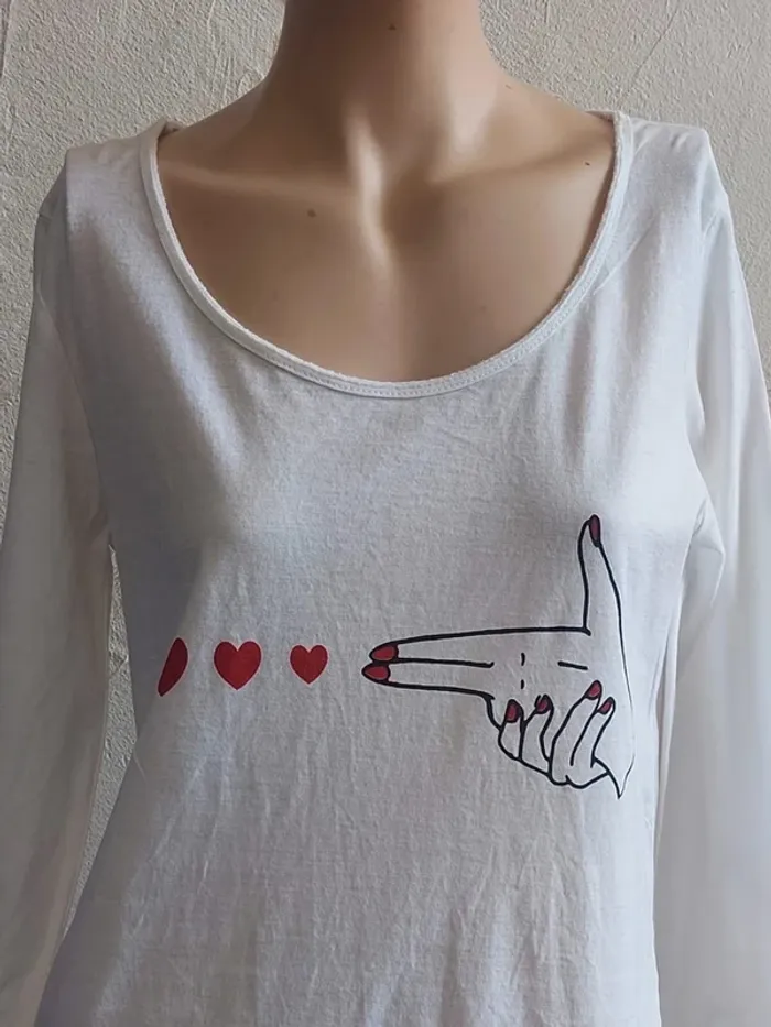 T-shirt blanc à manches longues avec motif - photo numéro 2