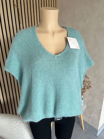 Pull vert d’eau laine et mohair
