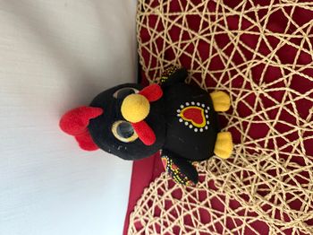 Peluche coq noir rouge gros yeux brillant WILD PLANET PORTUGAL