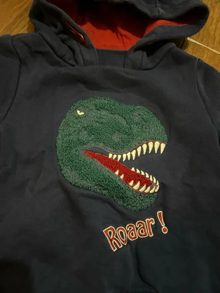Pull sweat à capuche garcon en coton marine dinosaure sergent major 3 ans - photo numéro 2