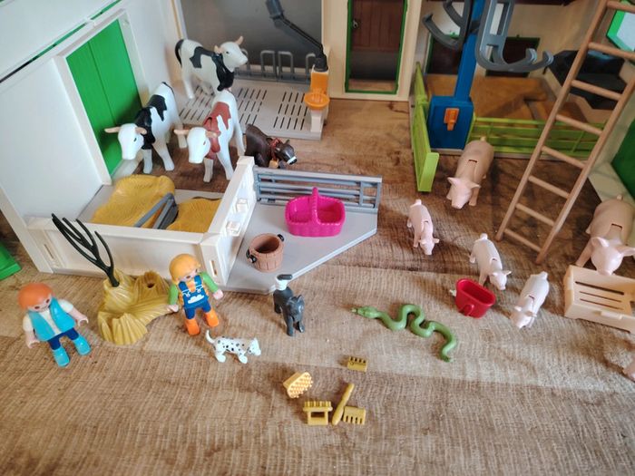 Lot playmobil grande ferme silo country + grange + remorque + tapis - photo numéro 12