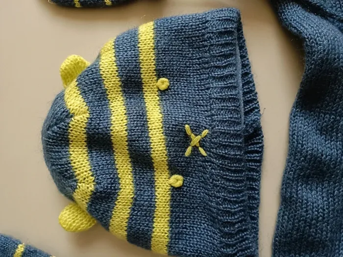 Ensemble chaud chat écharpe bonnet gant cordon bleu jaune orchestra naissance - photo numéro 3